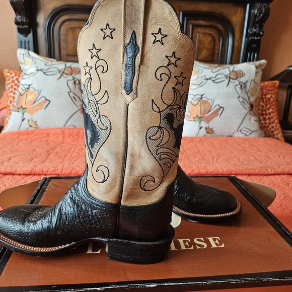 Lucchese 1883 Womens Boots Leather Cream/Brown Embroidered Western Size 7B - Picture 4 of 7